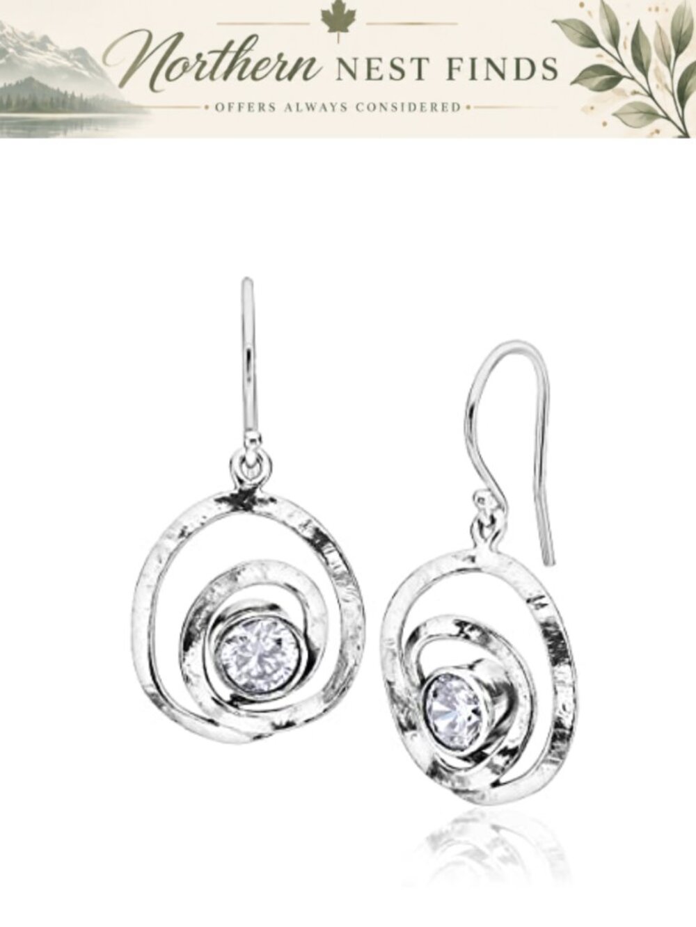 925 Sterling Silver Dangle Earrings Cubic Zirconia Vintage Handcrafted